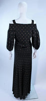 VINTAGE Circa 1930s Black and Gold Rayon Gown with Tie Front Size 6