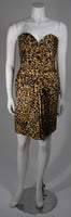 VICKY TIEL Silk Animal Print Bustier Dress with Capelet Size Small