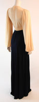 VICKY TIEL Bell Sleeve Cream and Navy Full Length Gown