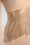 VICKY TIEL White Column Gown with Metallic Waist Detail 4-6