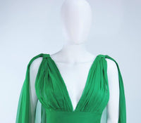 VINTAGE Circa 1950s Green Draped Chiffon Cocktail Dress Size 4-6