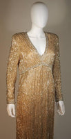 VICTORIA ROYAL Champagne Beaded Gown Size Large