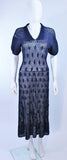 VINTAGE Circa 1950s Navy Blue Crochet Knit Dress Size 4-6