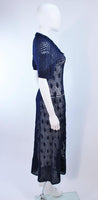 VINTAGE Circa 1950s Navy Blue Crochet Knit Dress Size 4-6