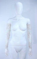 VINTAGE Circa 1970s Nude, White Lace Ensemble Puff Sleeve Size 4