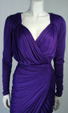 VINTAGE Purple Jersey Ruched Long Sleeve Cocktail Dress Size 2-4