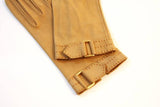 HERMES Vintage Tan Leather Gloves with Wrist Buckle Detail size 7