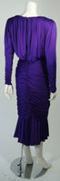 VINTAGE Purple Jersey Ruched Long Sleeve Cocktail Dress Size 2-4