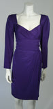 TRAVILLA Purple Silk Long Sleeve Cocktail Dress with Draping Size 8