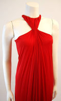 VINTAGE Red Jersey Dress with Gathers and Racer Style Halter
