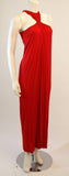 VINTAGE Red Jersey Dress with Gathers and Racer Style Halter