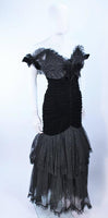BELVILLE SASSON Black Velvet and Lace Ruched Gown Size 2