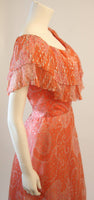 DIANE DICKERSON Coral Chiffon Dress with Ruffle Size 6