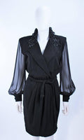 LIAN CARLO Black Sequin Chiffon Sheer Sleeve Cocktail Dress Size 8