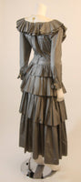 CHANEL Edwardian Tiered Ruffle Gingham Gown with Black Bow