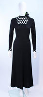 ADOLFO 1970s Black Knit Maxi Gown with Cut Out Detail Size 8-10