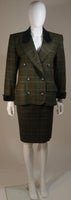YVES SAINT LAURENT Wool Plaid Skirt Suit w/ Velvet Details Size 4