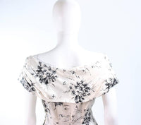 VINTAGE Circa 1950s Custom Black & White Silk Cocktail Dress Size 4