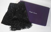 RALPH LAUREN Black Silk Fully Beaded Fringed Scarf with Purple Storage Box