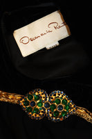 OSCAR DE LA RENTA Black & Gold Velvet Bodice Cocktail Dress
