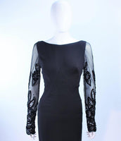 SYDNEY NORTH Black Silk Cocktail Dress w/ Mesh Sleeves Size 6-8
