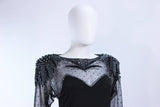 FRANK COMPOSTO Black Cocktail Dress w/ Beaded Sleeves Size 8