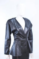 VAKKO Black Leather Dress with Peplum Size 8