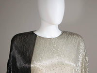 VINTAGE Circa 1980s Black and Silver Silk Cocktail Dress SIze 4-6