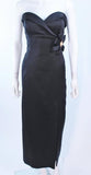 VICTOR COSTA Black Satin Gown with Side Bow Detail Size 6-8