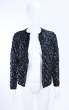 VINTAGE Circa 1960s Black Sequin Wool Cardigan Size 40