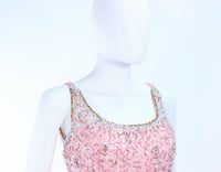 I. MAGNIN 1960s Hand Beaded Pink Chiffon Gown Size 4