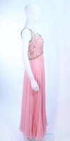 I. MAGNIN 1960s Hand Beaded Pink Chiffon Gown Size 4