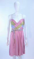MAGGY REEVES 1970'S Purple and Green Jersey Cocktail Dress Size 2