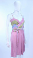 MAGGY REEVES 1970'S Purple and Green Jersey Cocktail Dress Size 2