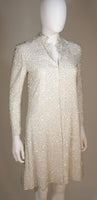 VINTAGE Off-White Silk Coat with Silver Beading Size 4-6