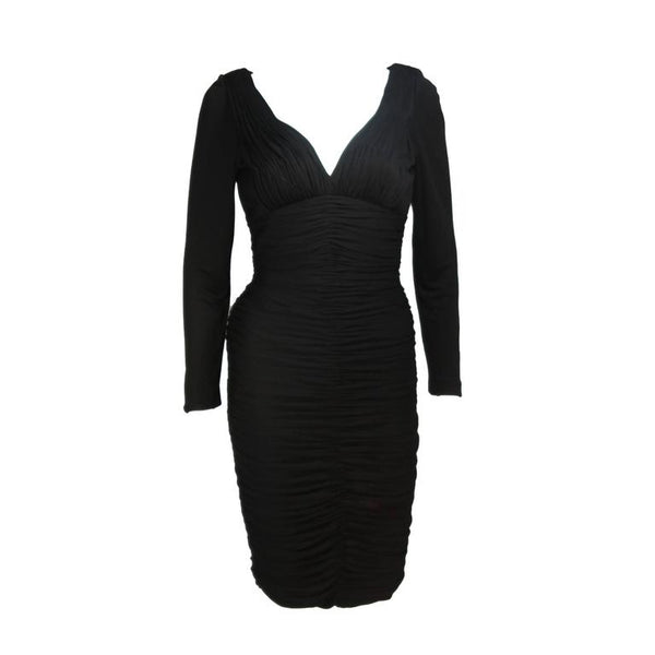 VICKY TIEL Black Ruched Jersey Cocktail Dress Size 4-6 The Paper Bag Princess VICKY TIEL Black Ruched Jersey Cocktail Dress Size 4-6 The Paper Bag Princess