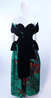 ODICINI COUTURE Black Velvet and Green Floral Gown Size 4