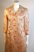 I. MAGNIN Pink and Gold Jacquard Full Length Coat