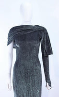 VINTAGE Black and Silver Metallic Draped Asymmetrical Gown Size 2