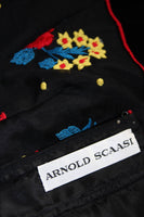 ARNOLD SCAASI Black Velvet Embroidered Gown with Belt