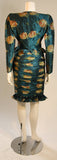 EMANUEL UNGARO Teal Floral Skirt Suit with Rouching Size 6