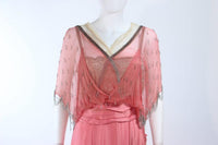 VICTORIAN Vintage Pink Silk Beaded Gown Size 2-4