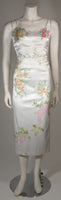 MANDALAY White Stretch Silk Skirt Set w/ Floral Design Size Small