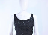 VINTAGE Circa 1950s Black Silk Beaded Cocktail Dress Size 6