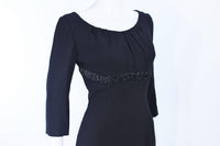 KAT DAUZIG Black Silk Crepe Cocktail Dress Beaded Size 2-4