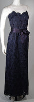 ARNOLD SCAASI Navy Floral Lace Gown Satin Belt Size 2
