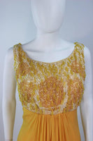 VINTAGE Circa 1960s Beaded Yellow Chiffon Gown Size 2-4