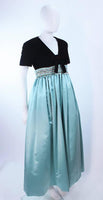 SARMI  Velvet and Aqua Silk Gown, Embellished Waist Size 4-6