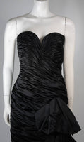 VICKY TIEL Black Silk Gown with Gathers and Large Bow Size 38