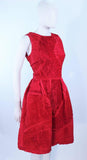 OSCAR DE LA RENTA Red Gathered Pintuck Cocktail Dress Size 10